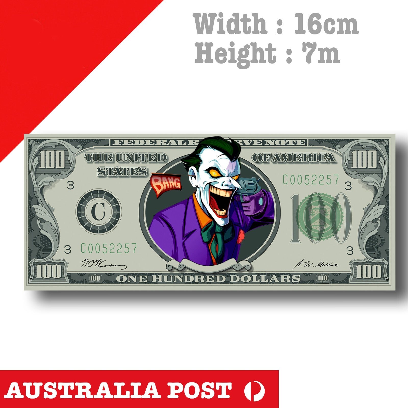 DC Joker 100 Dollar Note , Joker DC Comic, Harley Quinn  Character Sticker