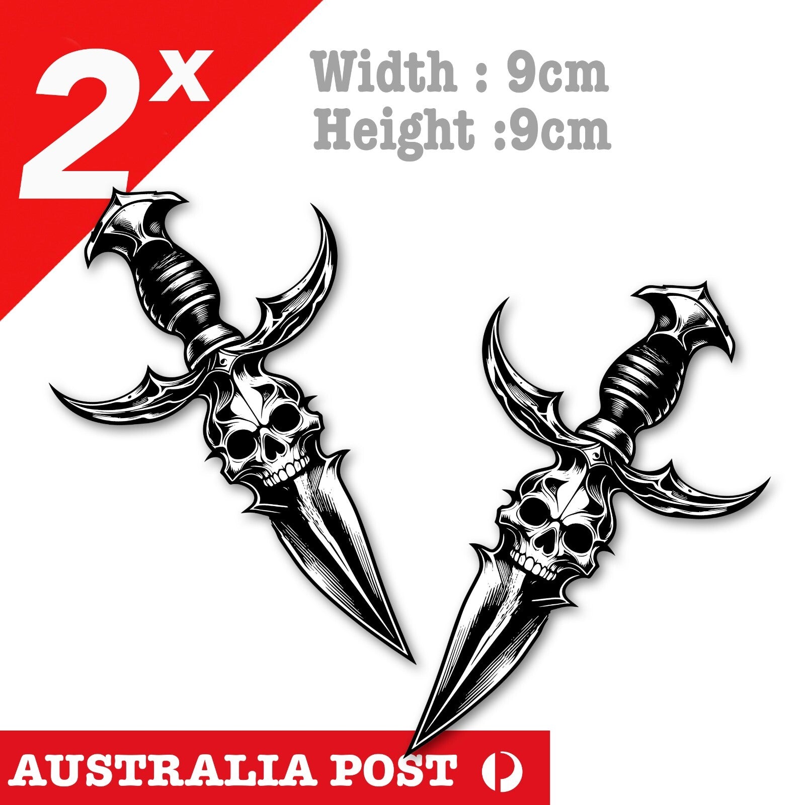 Demon SKULL Dagger , Skull Heads Knife tattoo,Motorcycle, Helmet, Knife Sticker