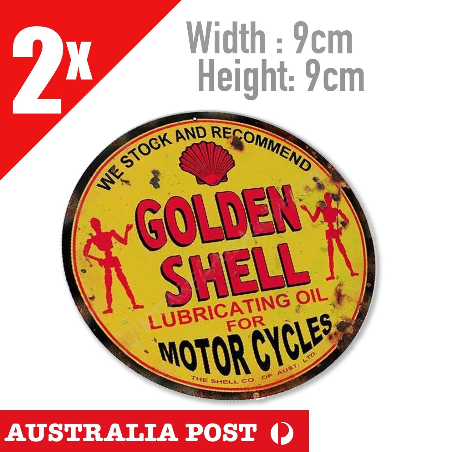 SHELL GOLDEN SHELL Round Retro, Vintage - Motorcycle Lubrication Oil Stickes