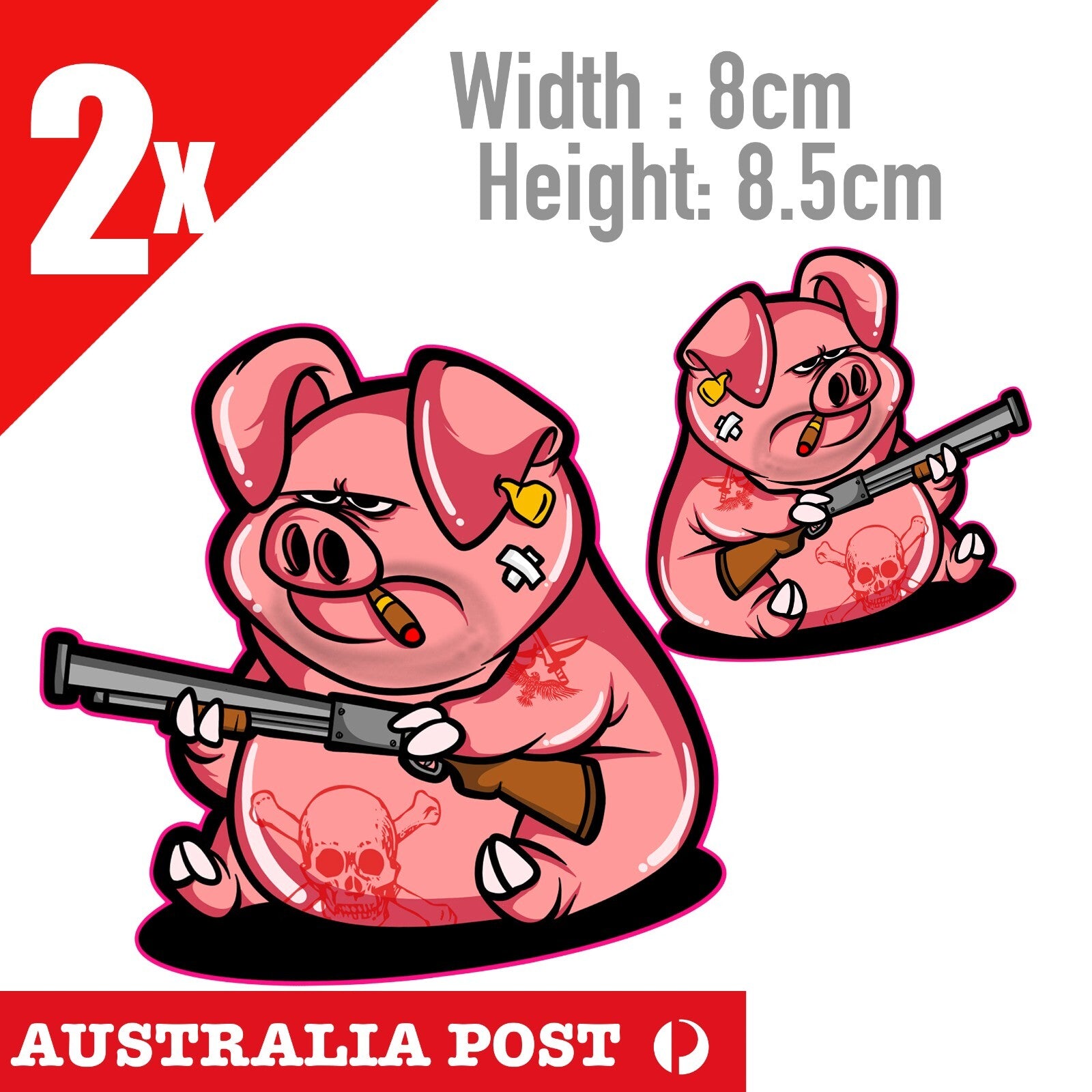 Hunter Piggy with gun and tattoo funny  Laptop , Car  Vinyl  Stickers