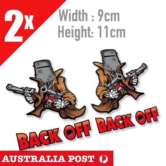 Ned Kelly Double Gun Draw BACK OFF FUNNY Cowboy, Gangster Stickers