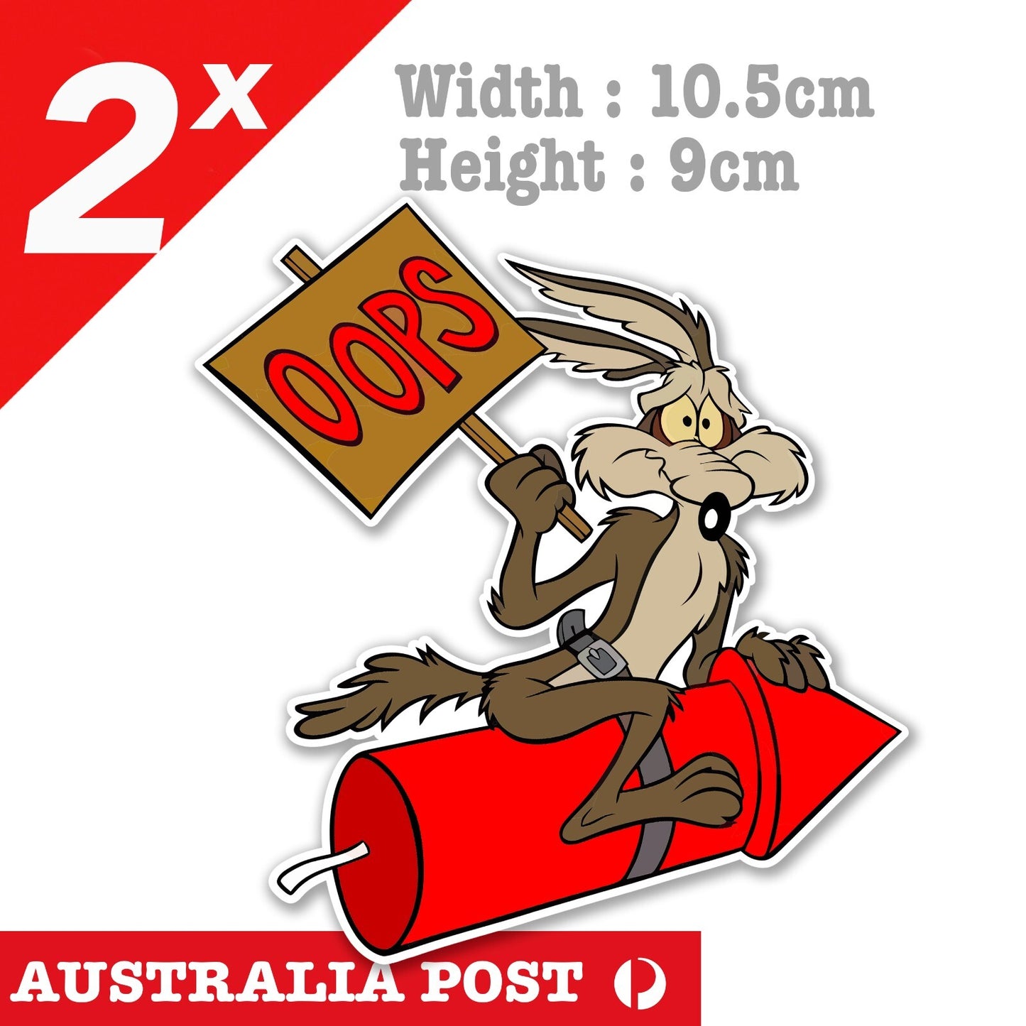 Road Runner - Wile E Coyote Flying Missile OOPS Funny Cartoon Sticker