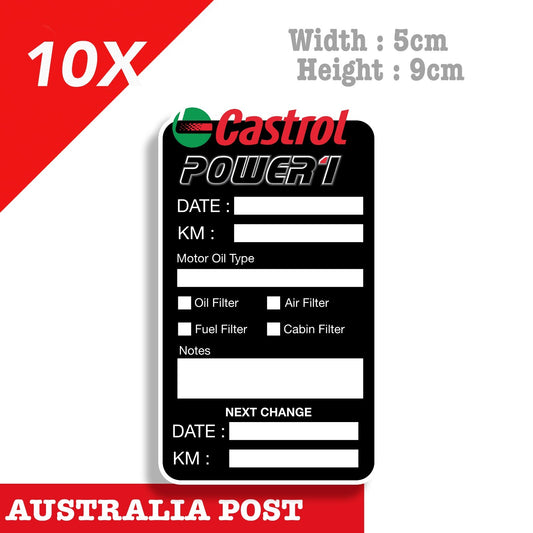 Castrol Power 1 Oil Change Service Reminder x10 Stickers Truck Caravan