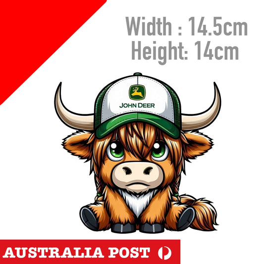 John Deere Cute Cow with Hat, Animal, Farm  Cow with Hat Sticker