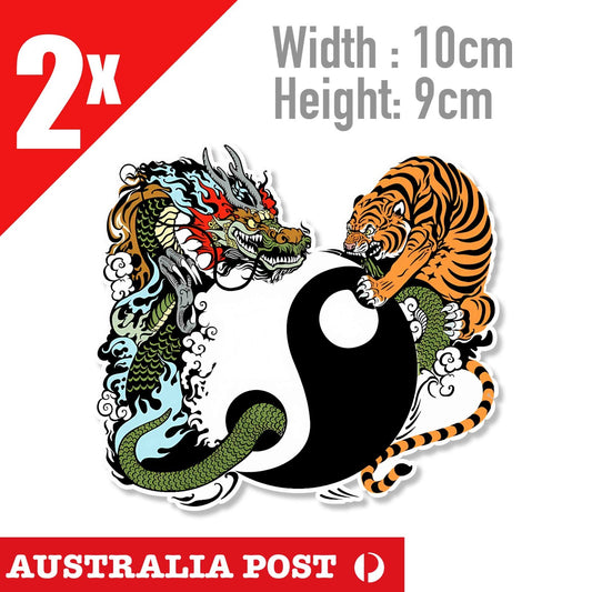 DRAGON & TIGER  Yin Yang , Mythical Creatures 2x Sticker