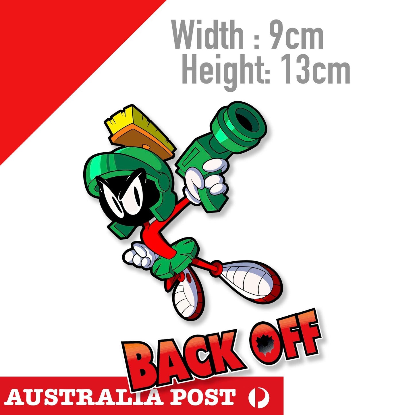 Martin the Martian Back OFF  Funny Looney Tune cowboy with Gun Sticker