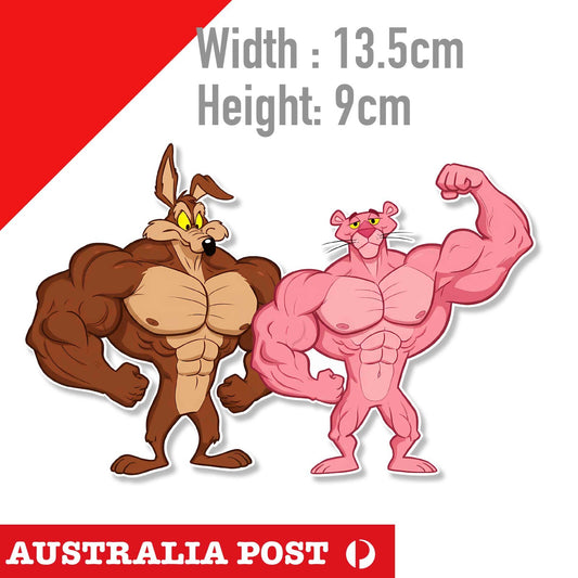 Pink Panther & Wile E. Coyote Gym Funny Cartoon Sticker