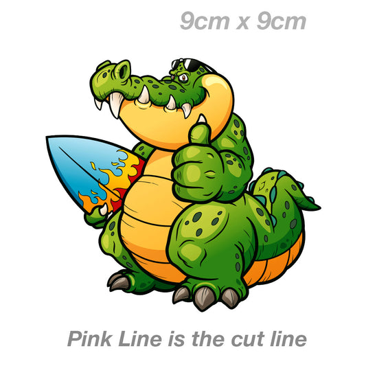 Surfing Sticker Surfer Crocodile Thumbs Up Funny Decal Sticker 