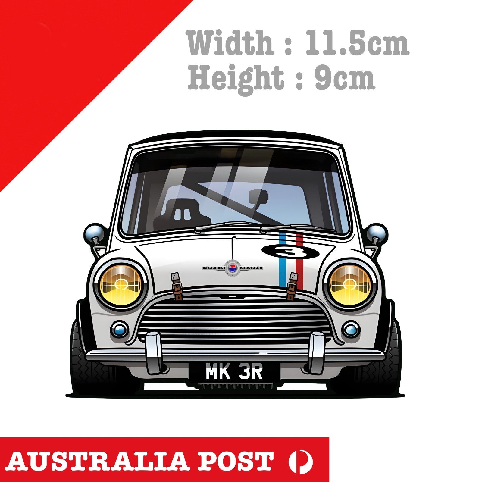 Mini Cooper Old Style Ralli Car, White Racing Mini Cooper Sticker