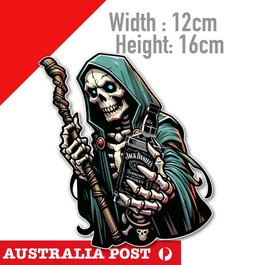 Skull Wizard Jack Daniel Whiskey Bottle Funny Sticker