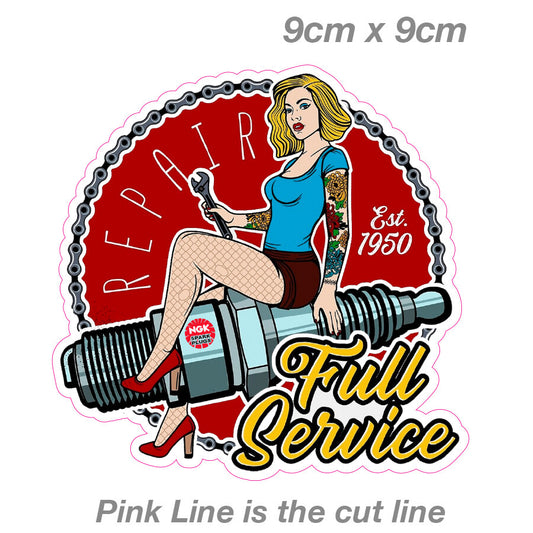 NGK Spark Plugs Pin up Girl Laptop , Car  Vinyl  Sticker 