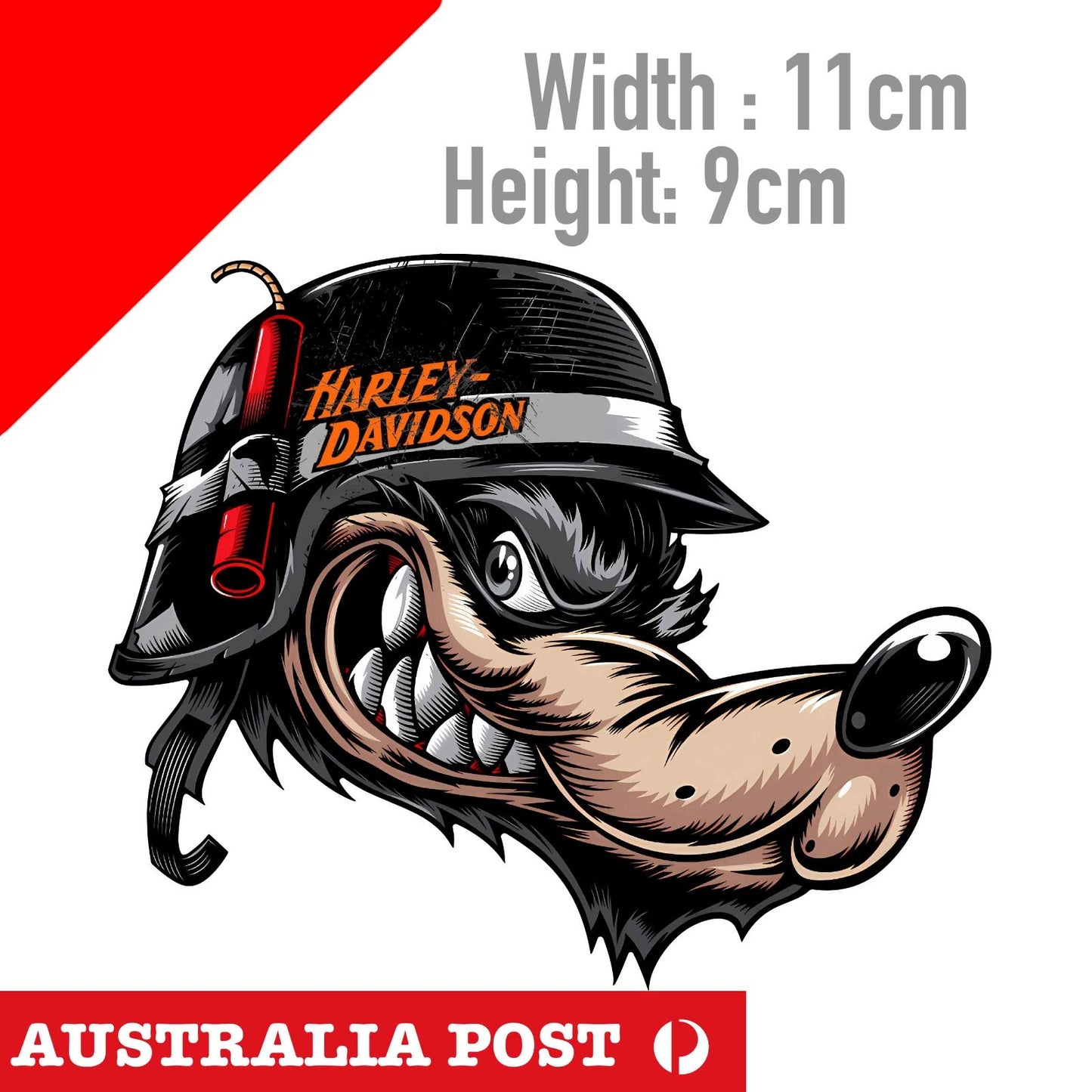 Harley Davidson Motorcycle Wolf Logo with Helmet, Fuel Tank, Sticker