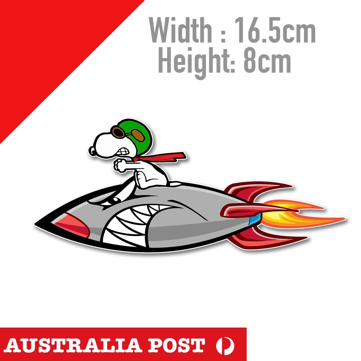 Angry Rocket Snoopy The Dog with Flame Helmet Motorbike Bike Grey Decal Stickers