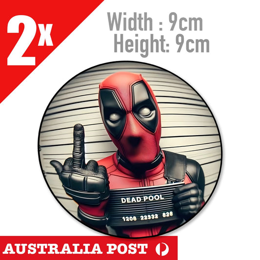 DEADPOOL Middle Finger Mug Shot Funny Sticker