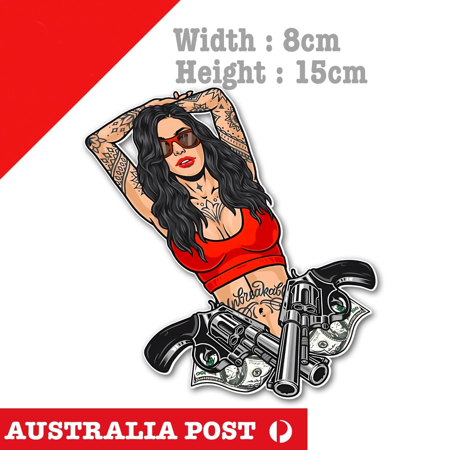 Sexy Tattoo Girl With Gun Laptop , Car  Decal Sticker