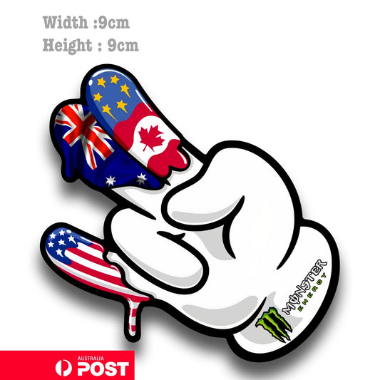 Monster Energy Drink JDM Hand with Australian Flag Vinyl  Sticker