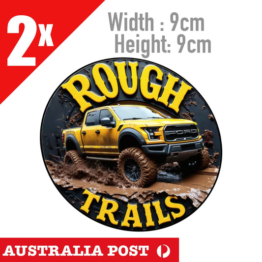 FORD RAPTOR ROUGH TRAILS , Rustic Damaged Retro  Round Style Sticker