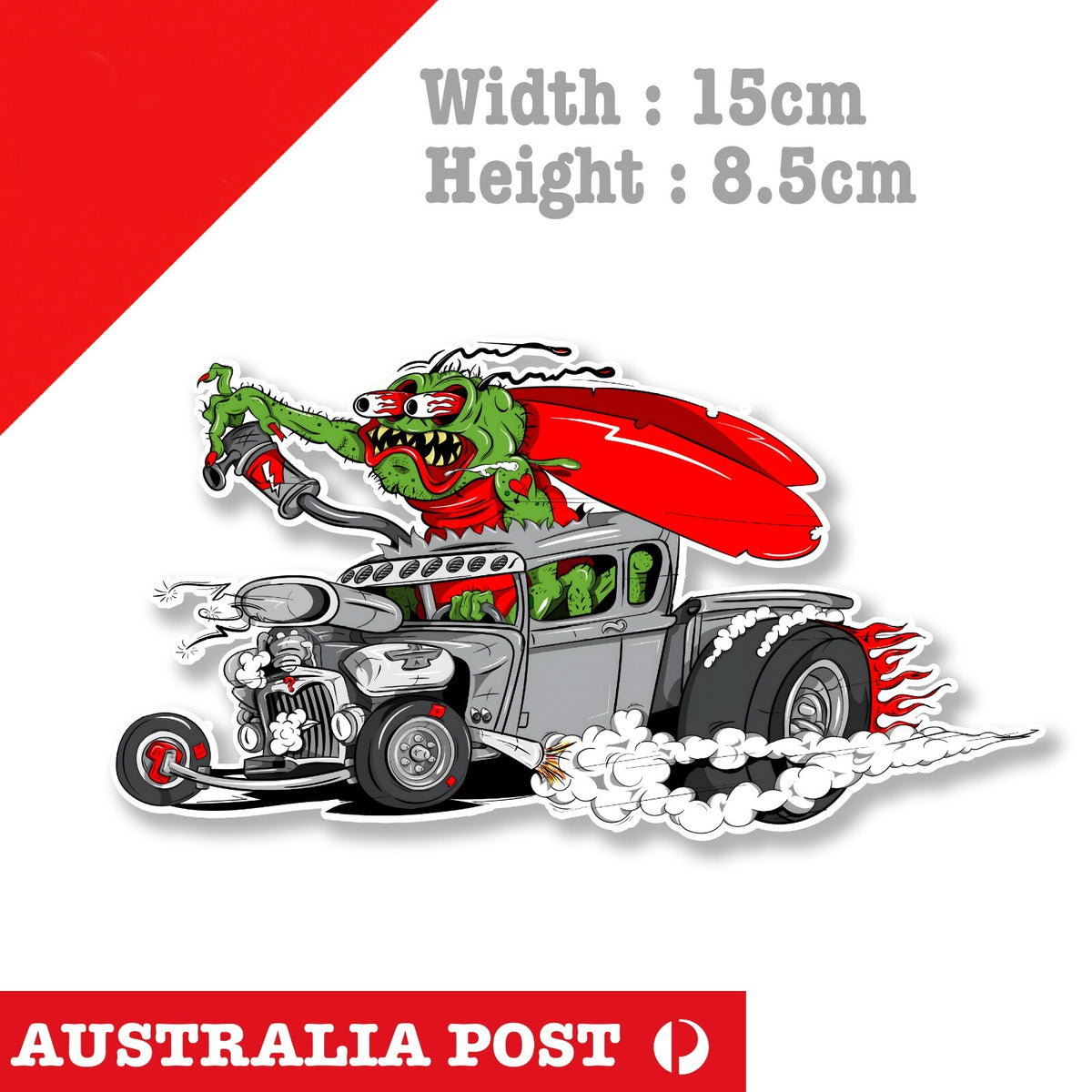 Rat Fink Style Monster Rider Ute Rider Man-cave Hot Rod Americana Sticker