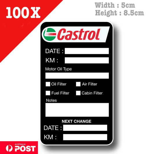 CASTROL Oil Change Service Reminder x100 Black Stickers , Cars Vans Sticker