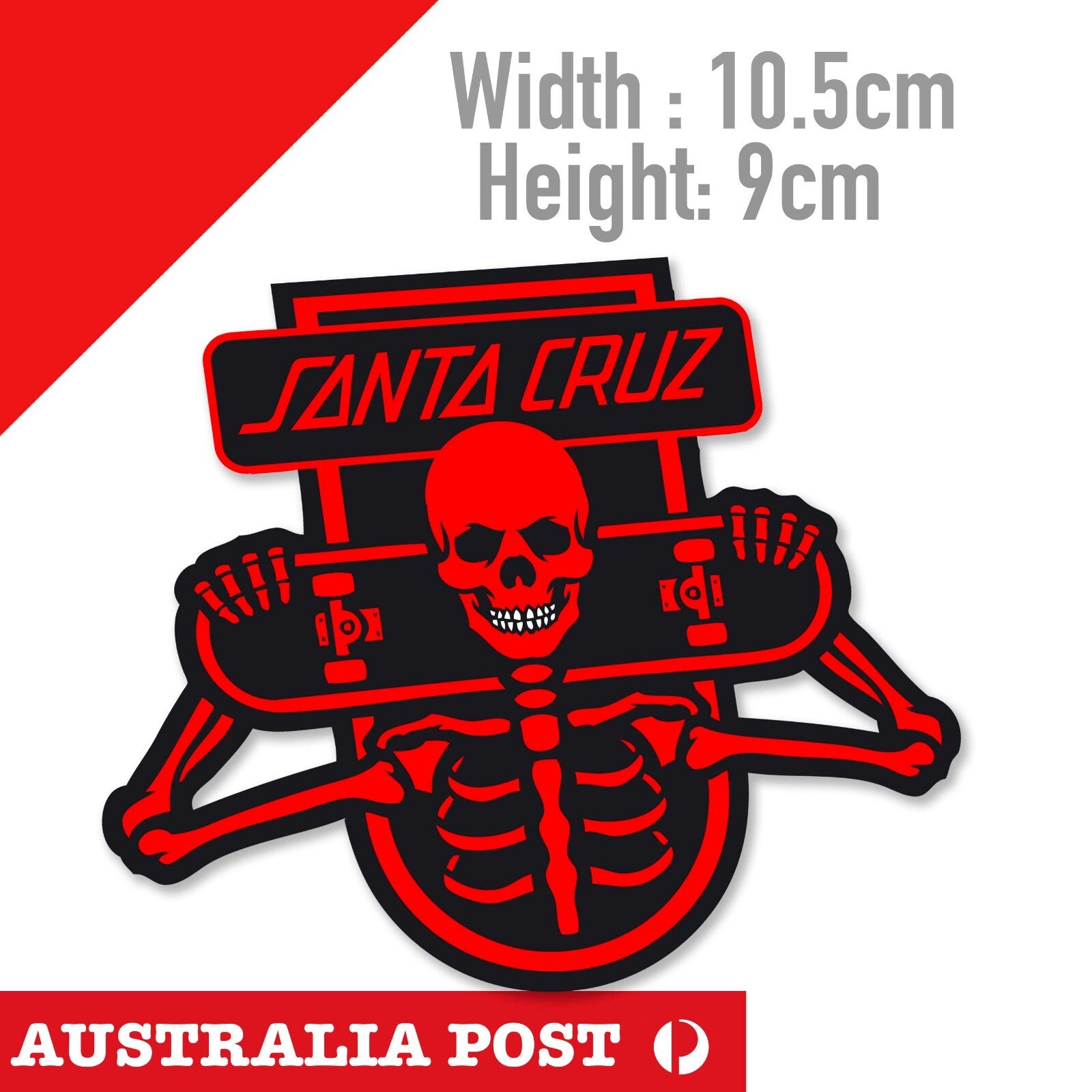 Santa Cruz Skeleton Skateboard RED SKull Laptop, Car Decal Sticker