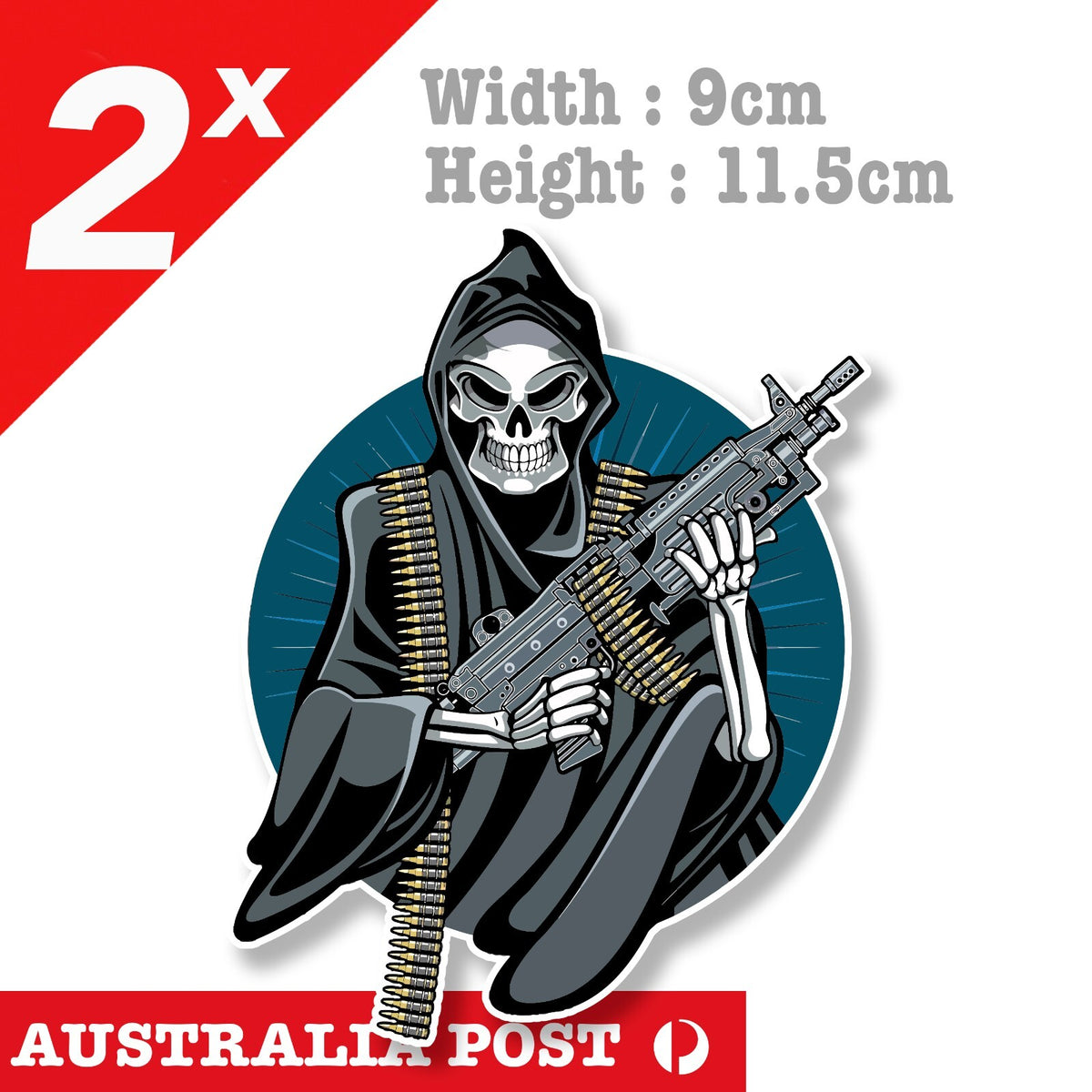 Reaper With Gun, Angel of Death, Skull Soldier Motorcycle, Helmet  Sticker
