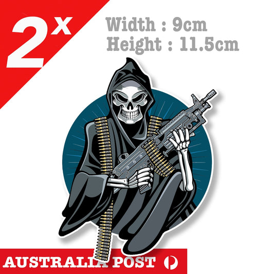 Reaper With Gun, Angel of Death, Skull Soldier Motorcycle, Helmet  Sticker