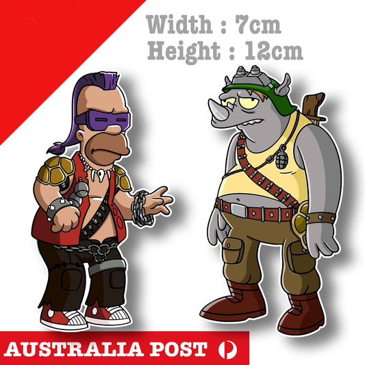 The Simpson Homer as Bebop and Rocksteady Ninja Turtles Funny Cartoon Sticker
