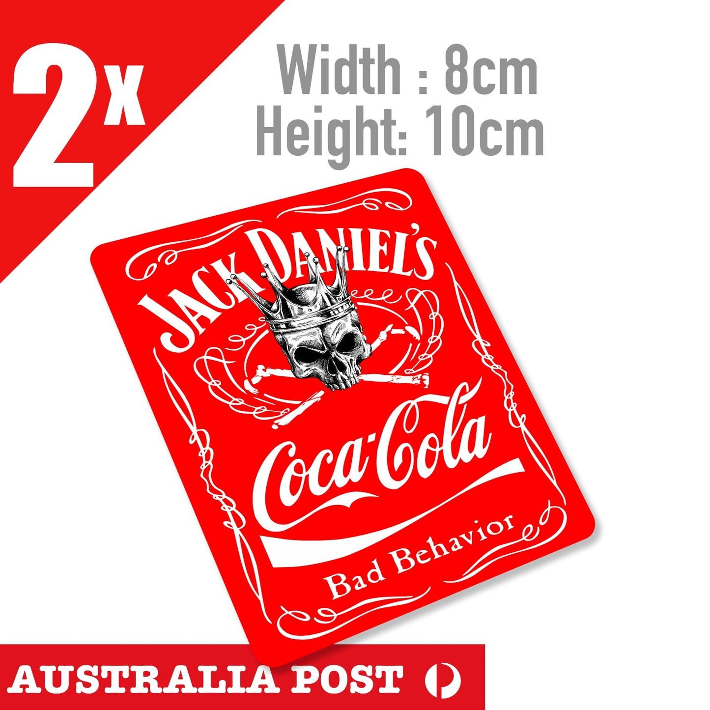 Coca Cola SKull Jack Daniel Whiskey Skull Label  RED Funny Sticker