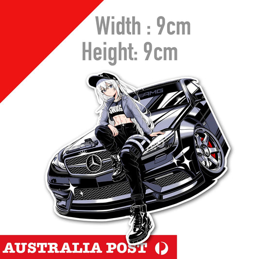 MERCEDES BENZ AMG  C63 Black Sexy Pin Up Girl, JDM Sexy Pin Up Girl Sticker