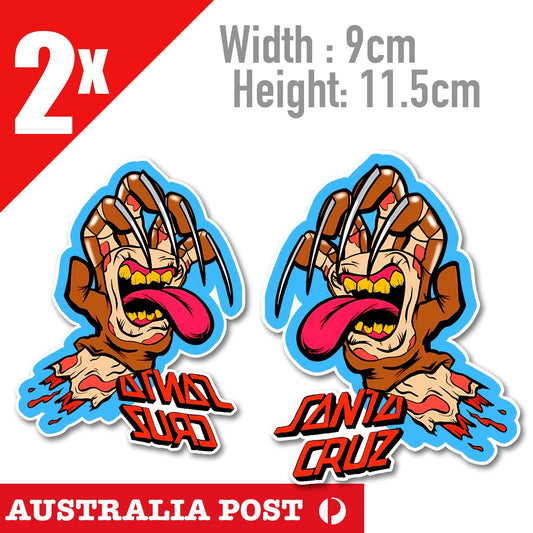 Santa Cruz  Freddy Krueger  Hand, Skateboard, Laptop , Car  Decal Sticker