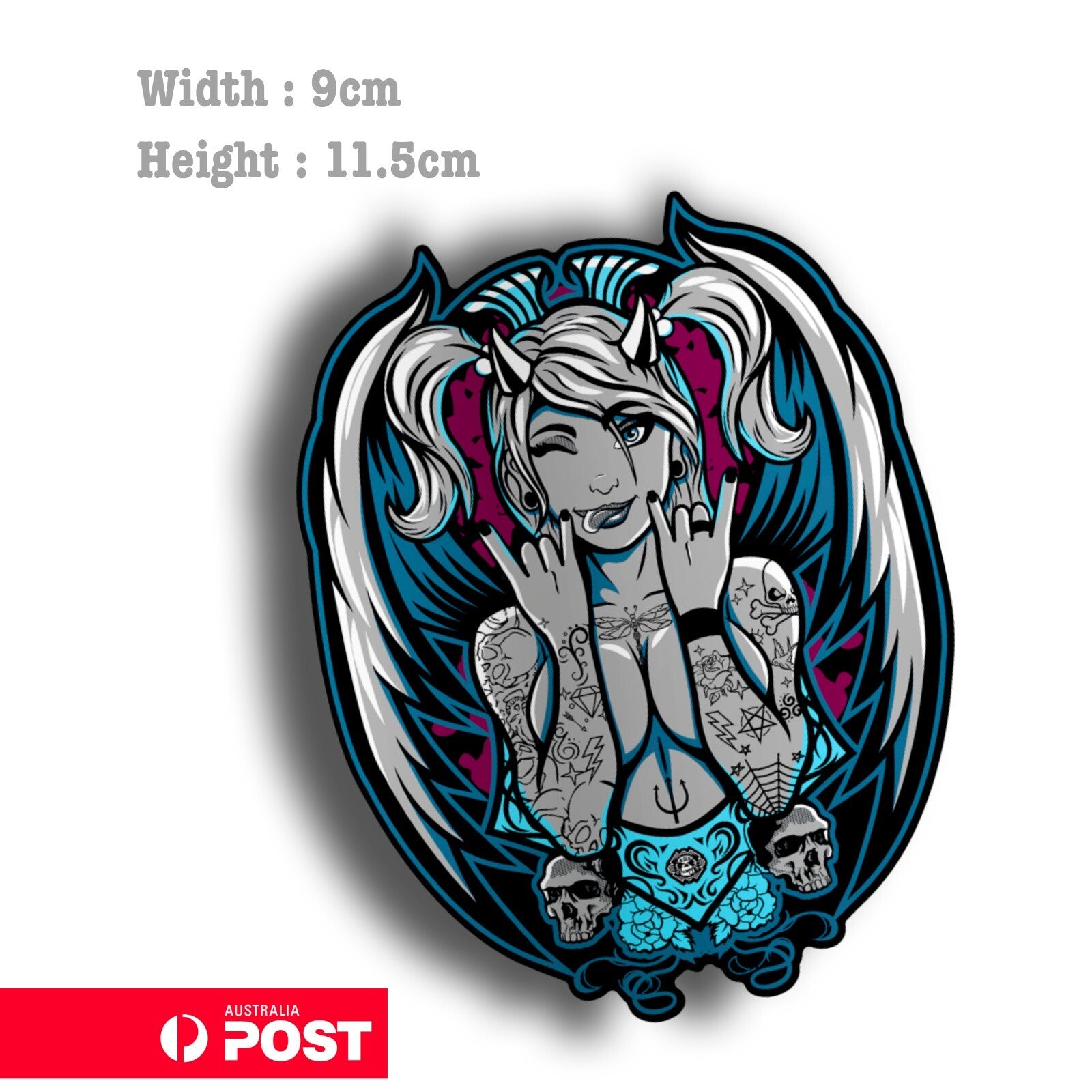 Girl Tattoo  - Devil Tattoo girl with SKull, Laptop , Car  Decal Sticker