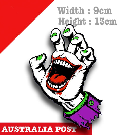 Santa Cruze Hand. Santa Cruze Skate Board Logo Hand Funny Joker Hand Sticker