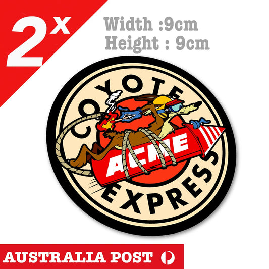 Road Runner and Wile E Coyote Cartoon Express Logo Funny x2 Stickers